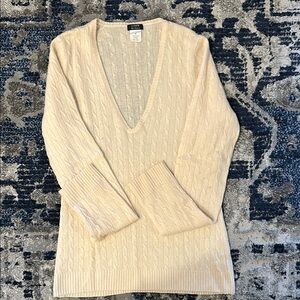 J. Crew Elegant Cream V-Neck Cashmere Sweater